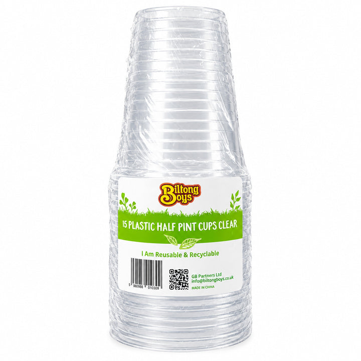Biltong Boys Plastic Cups Clear - Half Pint - 15pc