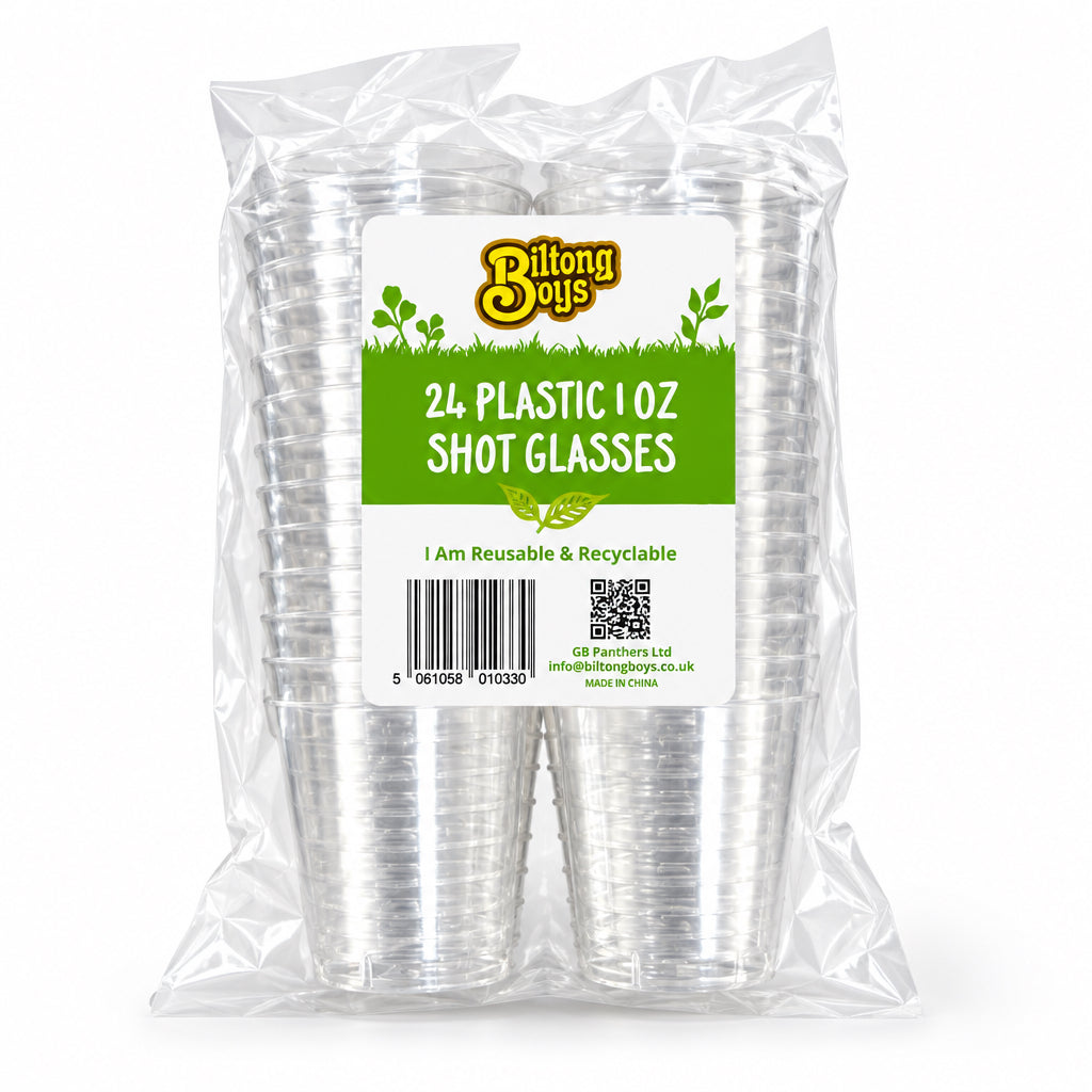 Biltong Boys Plastic Shot Glasses 25pk