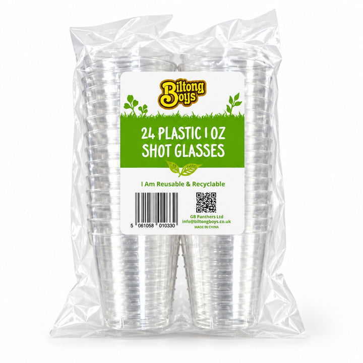 Biltong Boys Plastic Shot Glasses 25pk