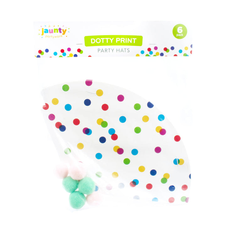 Jaunty Party Ware OTL - Dotty Print Party Hats - Standard