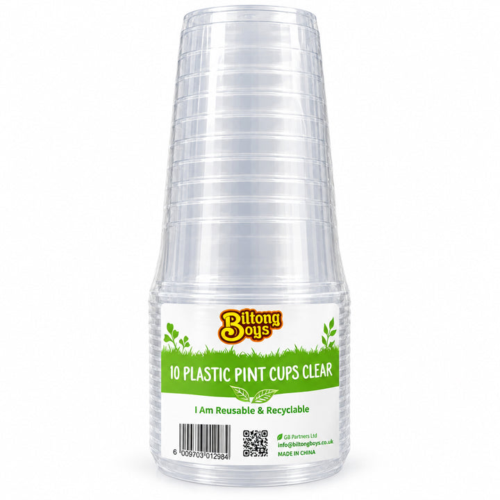 Biltong Boys Plastic Cups Clear - Pint - 10pc
